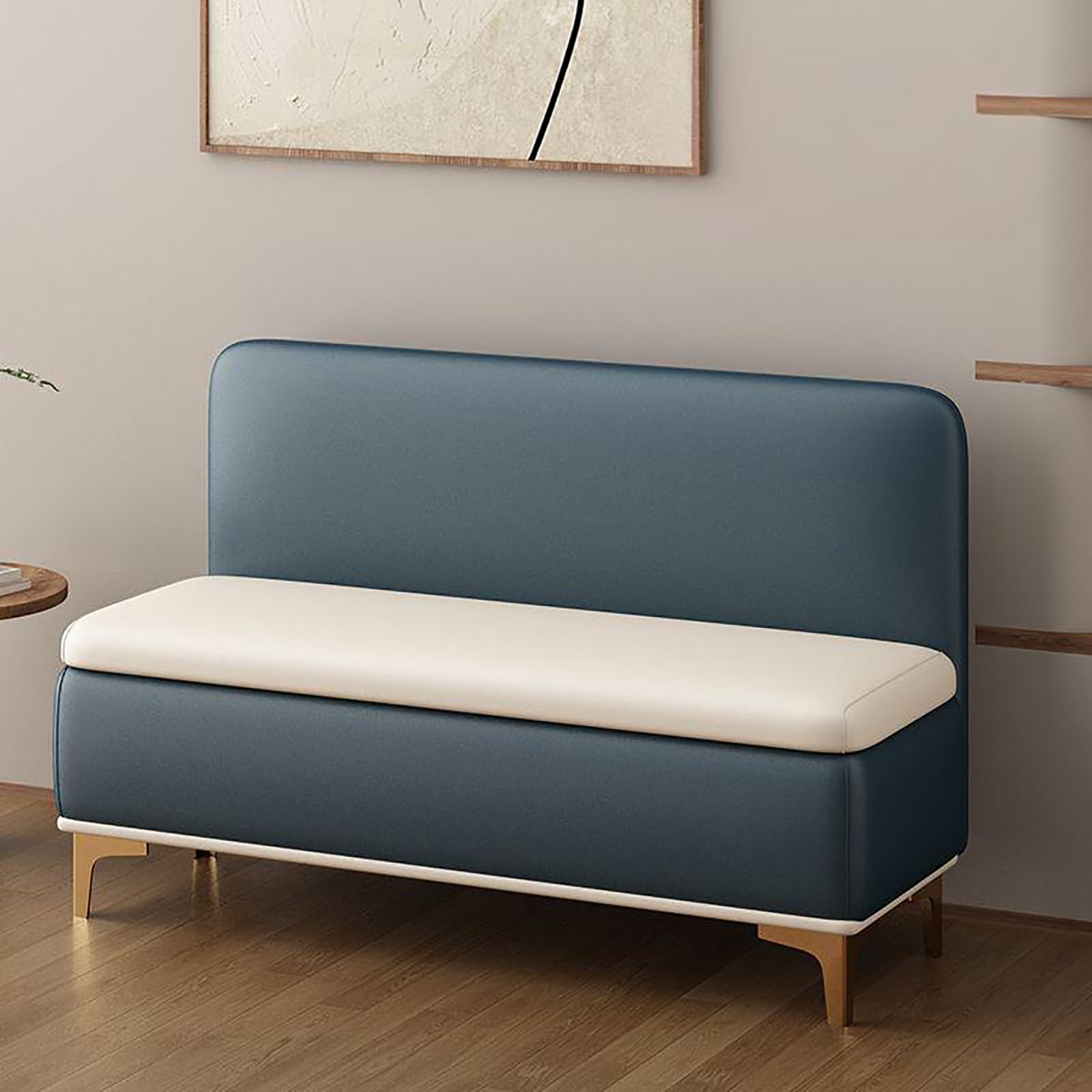 MSHGSKU Solid Wood Storage Bench with High Backrest Upholstered Seat Shoe Rack for Entryway Living Room Office Corridor 47.2" (120cm) Wide Ideal Footrest and
