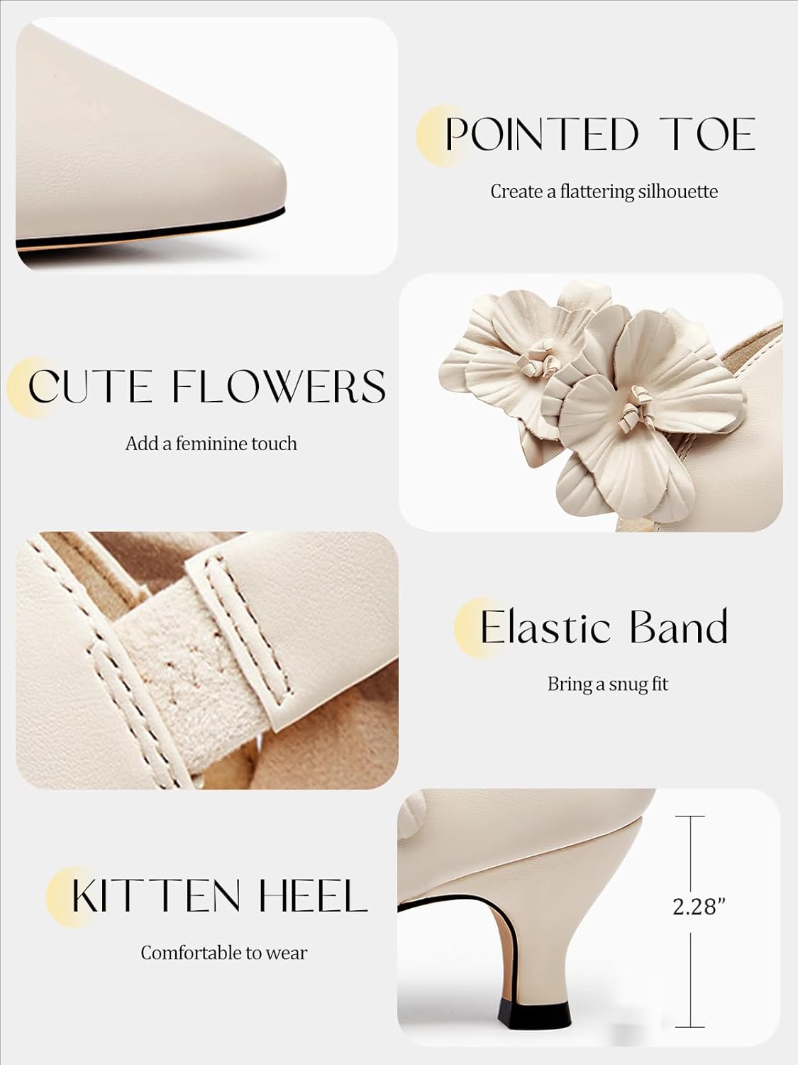 Coutgo Womens Low Kitten Heels Dressy Shoes Comfortable Closed Toe Flower Slip on Formal Party Dance Heeled Pumps - Image 5