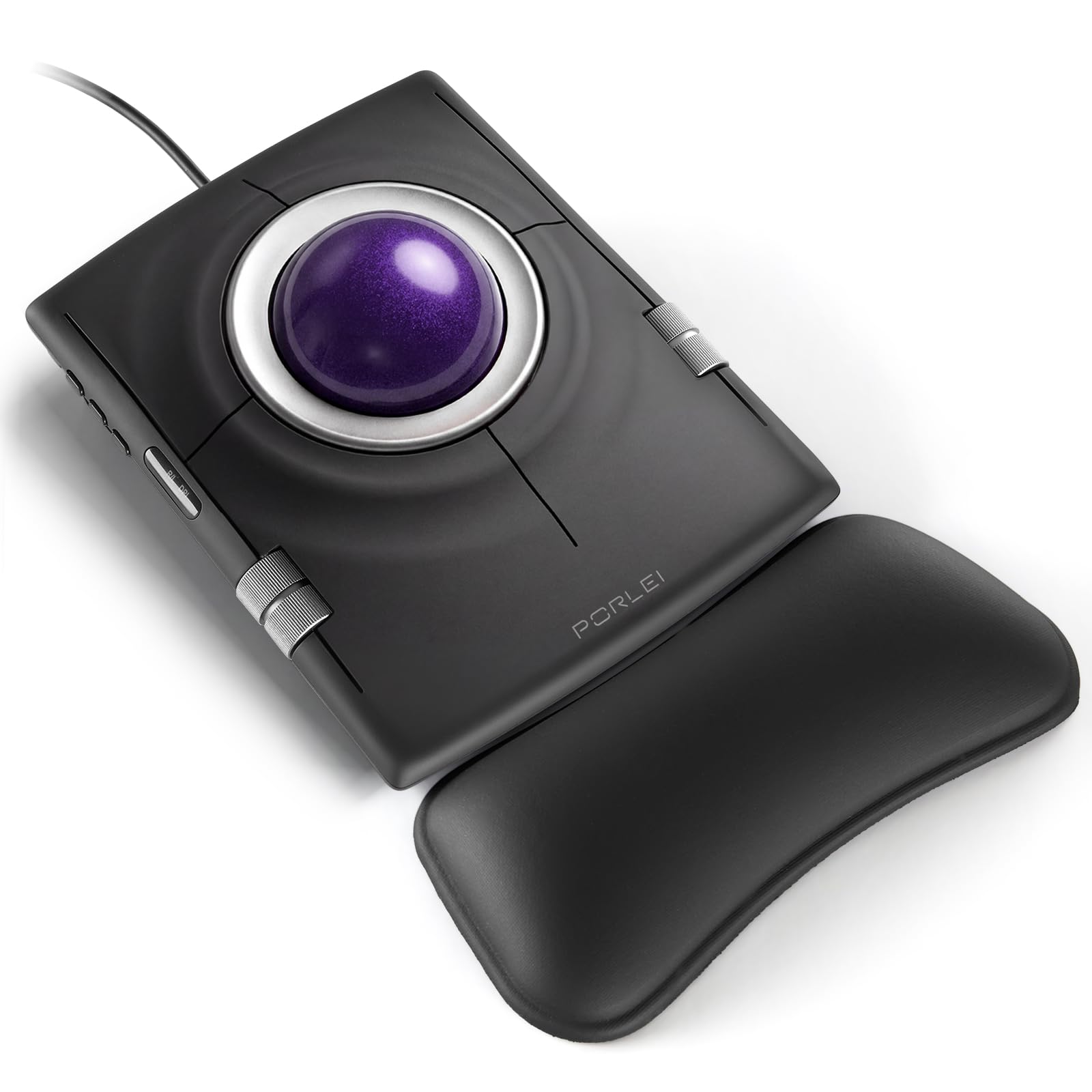 Mouse trackball cablato, trackball ergonomico con controllo delle dita con sfera grande da 55 mm, DPI regolabile a 4 livelli, design ambidestro, poggiapolsi incluso, compatibile per PC, laptop
