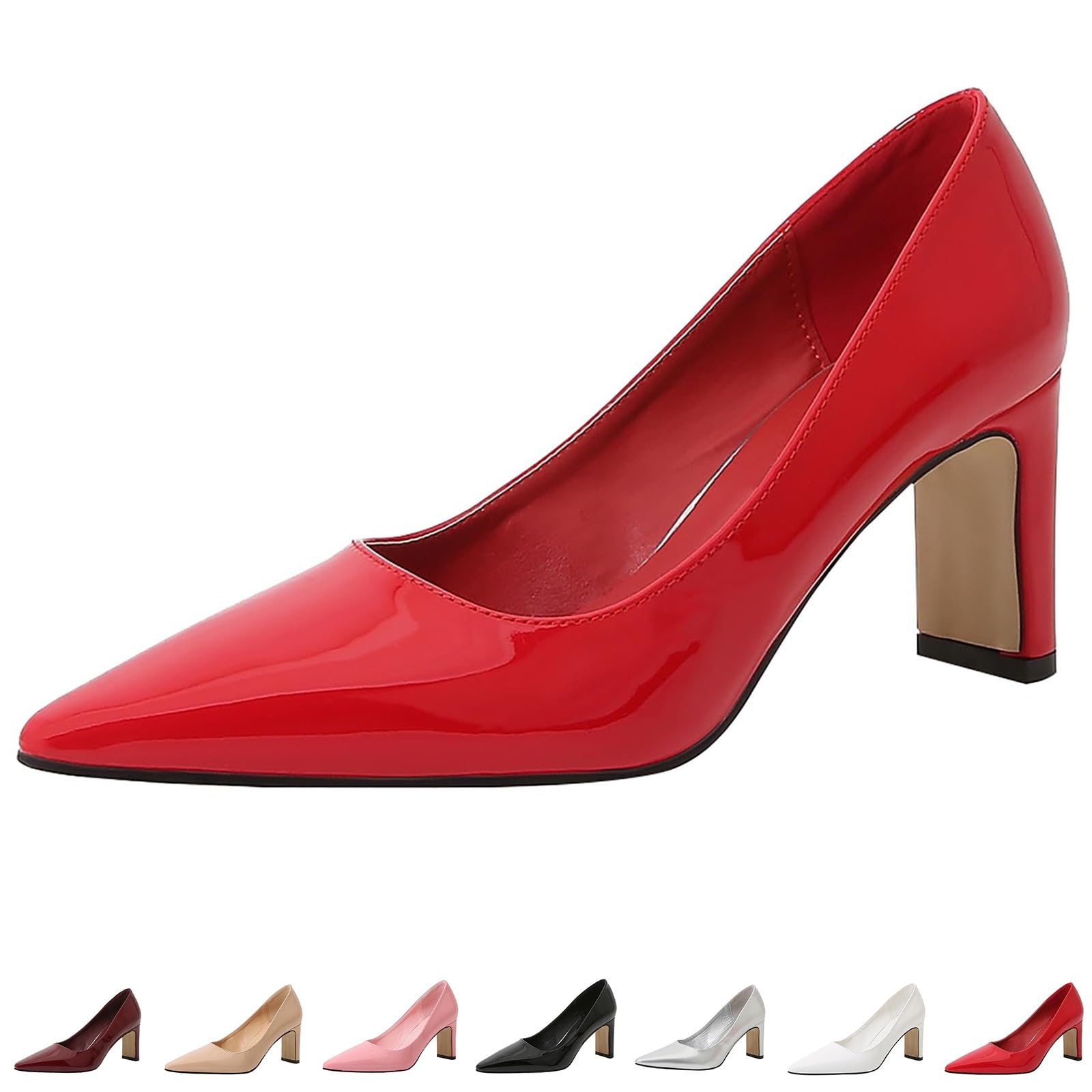 Absatzschuhe Damen Elegant Spitz Pumps Blockabsatz High Heels Slip On | Hohe Schuhe Geschlossene Zehen Party Schuhe, Modischer Leder Kleid Schuhe Bequem Abendschuhe Für Büroarbeit Party