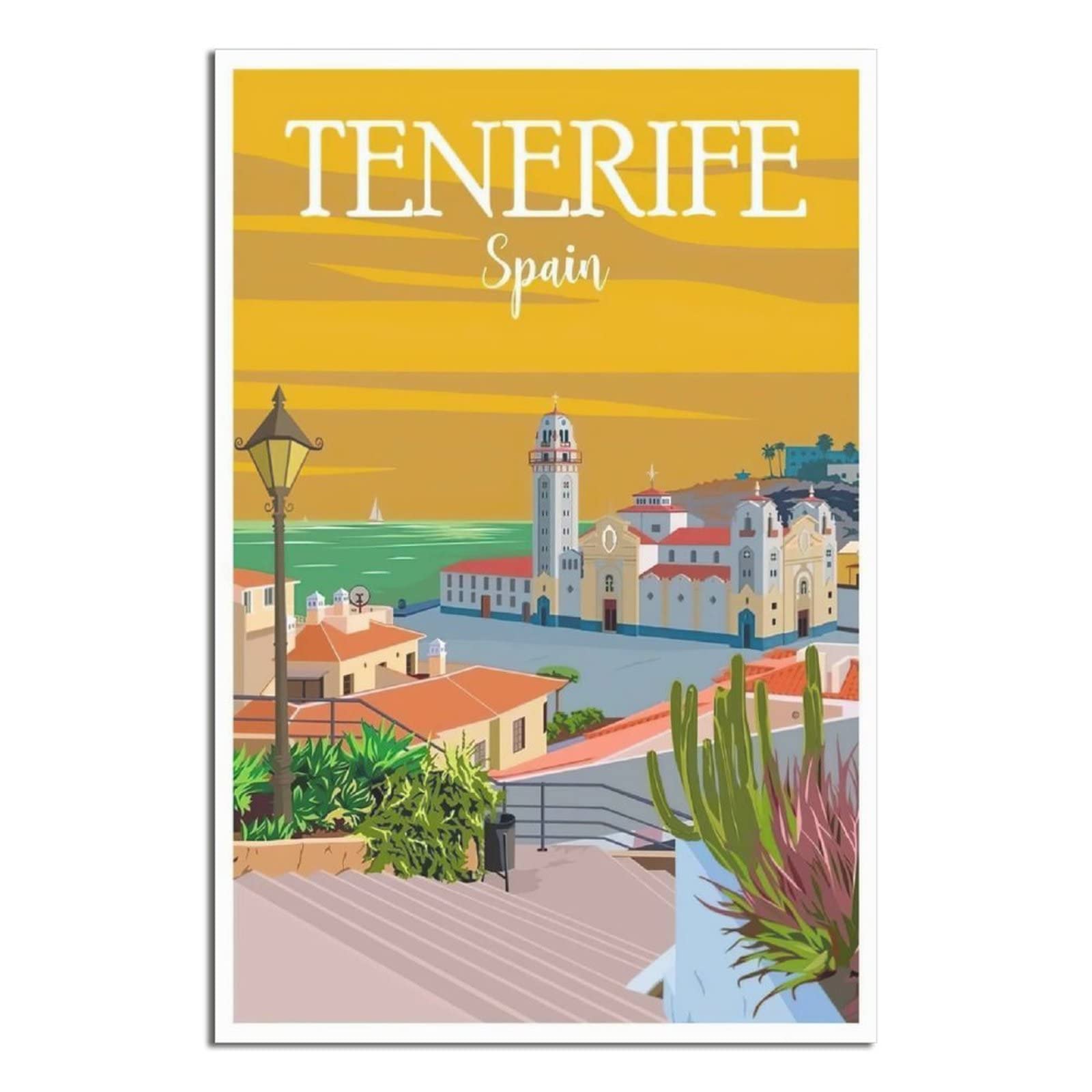 Kziwq T217 Metal Tin Sign Tenerife Poster Spain Tin Sign Vintage Rustic Decor Cave Coffee Shop Bar Bedroom Home Wall Decor Nostalgic Tin Sign 15X30cm