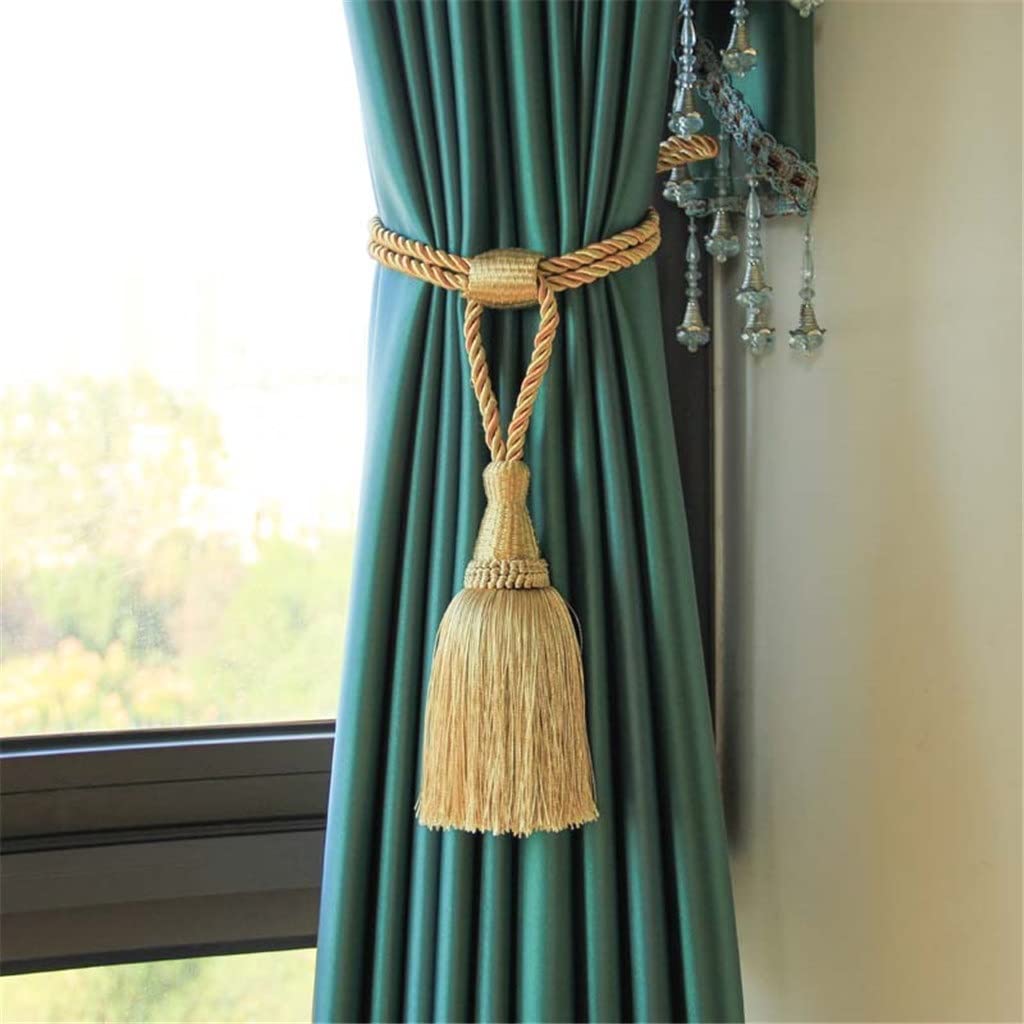 Générique 2 Pcs Glands Rideau Embrasse Or Boule Suspendue Tresse Corde Fenêtre Drapé Chambre Accessoires Rideaux Titulaire Boucle Sangle (Couleur : A, Taille (A comme Le Montre l'image)