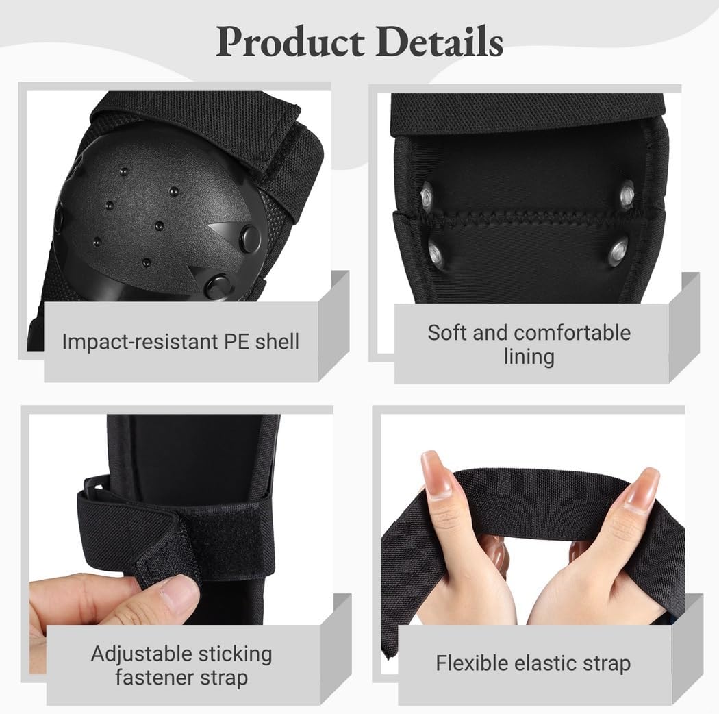 4 Pcs Protective Gear Set for Kids, Adjustable Knee and Elbow Pads for Biking, Skiing, Skateboarding, Dirt Biking, Motocross