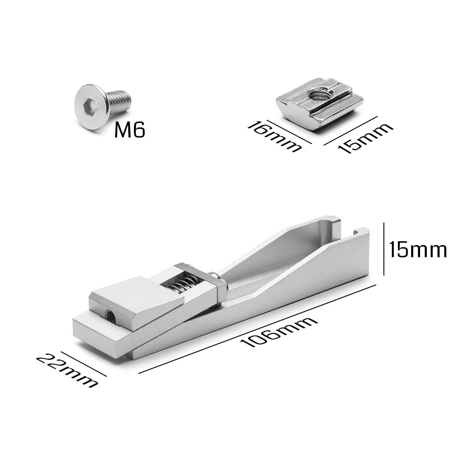 Genmistu zestaw zacisków zaciskowych T-Track, aluminiowy zacisk o niskim profilu, wymiary 106 x 22 x 15 mm, 4 szt.
