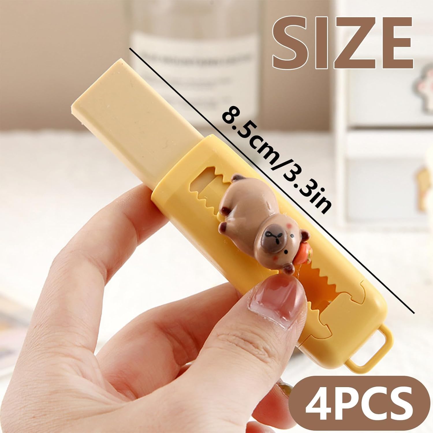 Cute Capybara Erasers 4 Pack by HUANYO, Retractable Push-Pull Design - Image 2