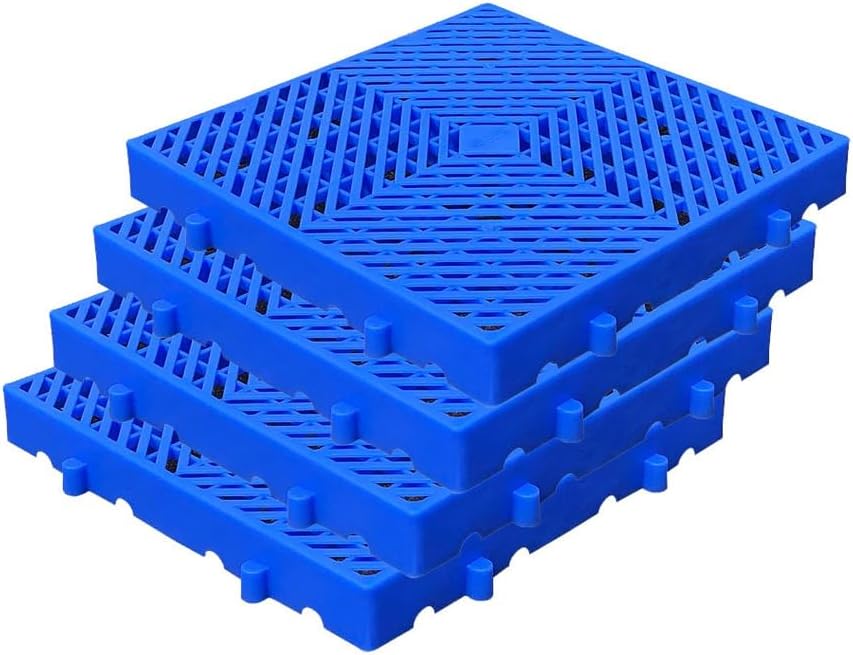 4 Pcs Plastic Pallets, Storage Grid Pad for Basement, Lightweight Nestable Floor Pallets, Blue Twill Style,50 * 50cm