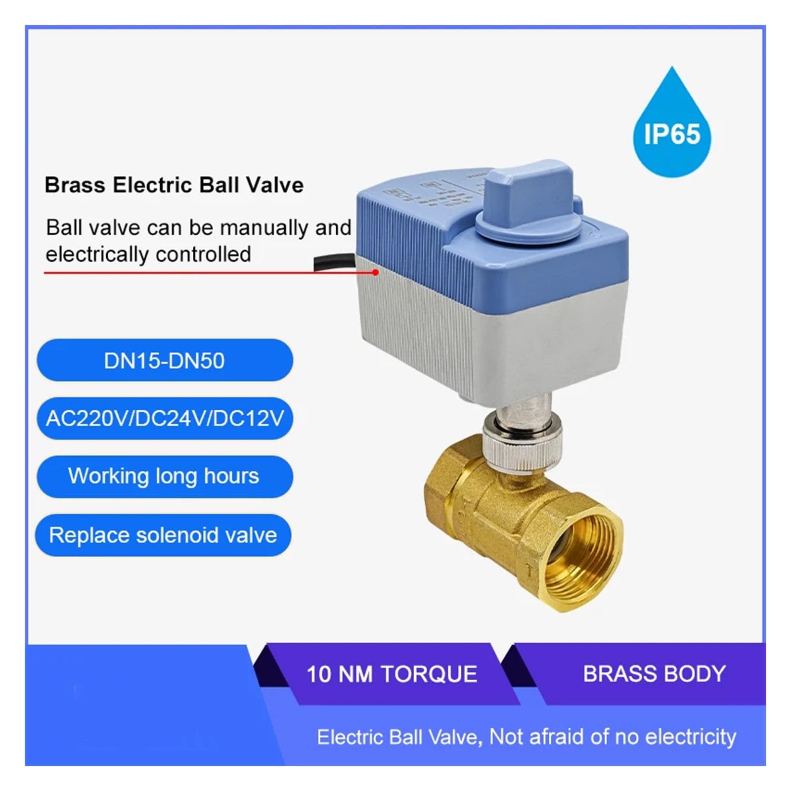 Valvola a sfera elettrica a 2 vie in ottone, grado di impermeabilità IP65, motorizzata con funzione di interruttore manuale, AC/DC 12V/24V/220V(DN25,12VDC_CR02)