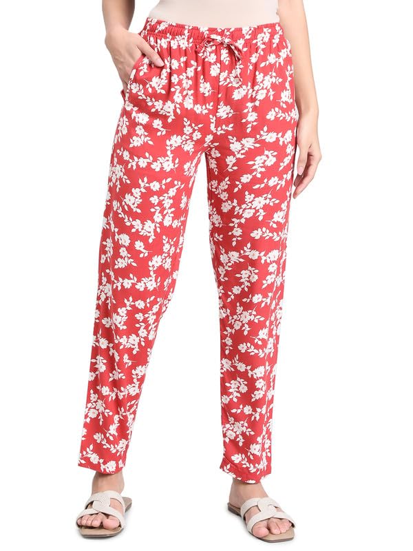 Image of GO COLORS Women Printed Woven Viscose Mid Rise Lounge Pants