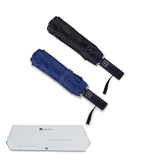 Double 10-Rib 46 Inch Compact Travel Umbrella for Rain - Sturdy Portable Windproof Umbrella - Small Automatic Folding Umbrella