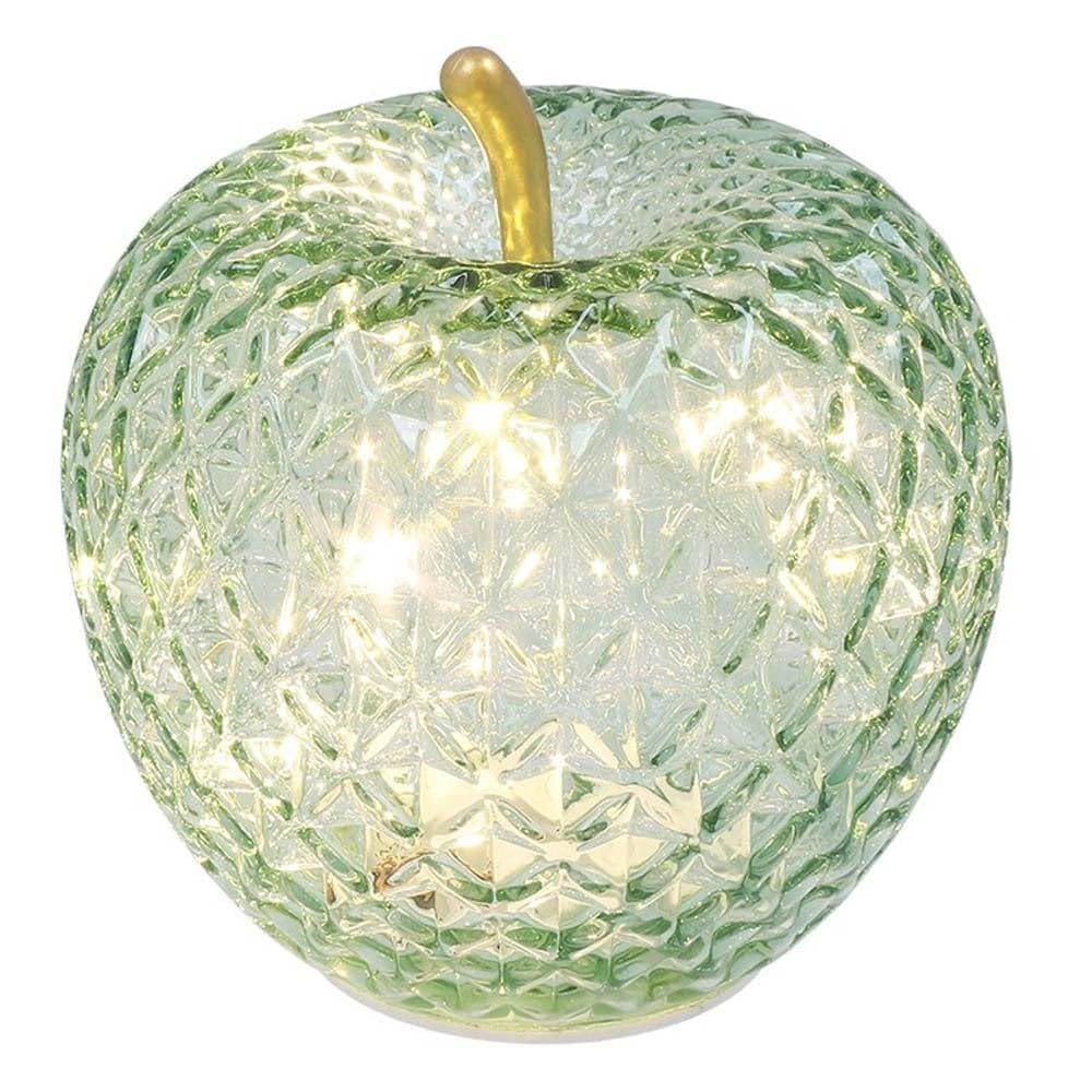Shudehill Giftware Diamond Cut LED Glass Fruit Light Pear, Apple & Lemon Decorative Lamp Amber, Green, Lilac, Pink Battery Operated Home Décor (Apple Green Height 13x Width 12.5X Depth 11cm)