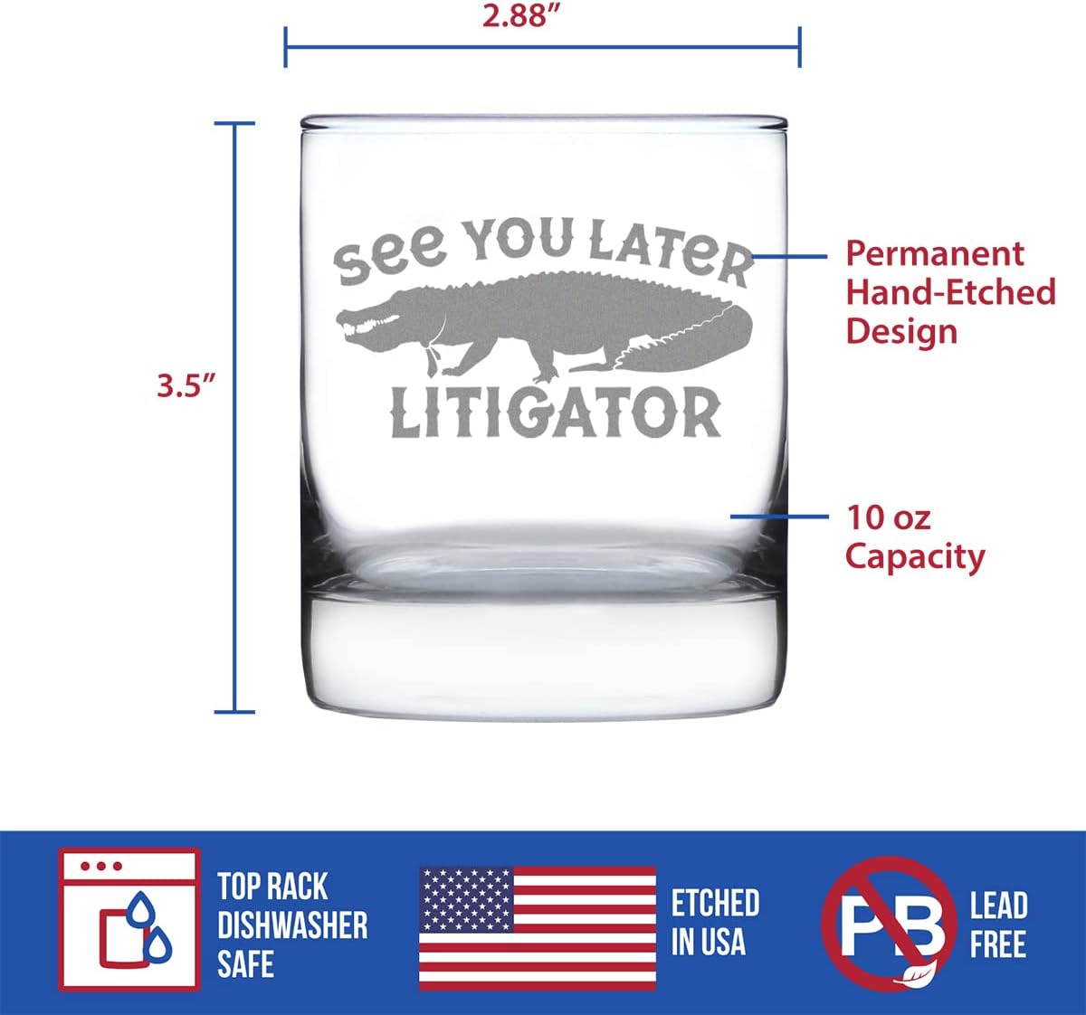 Bevvee See You Later Litigator - Whiskey Rocks Glass - Funny Lawyer Gifts for Law School Graduates - 10.25 Oz Glass - Image 4
