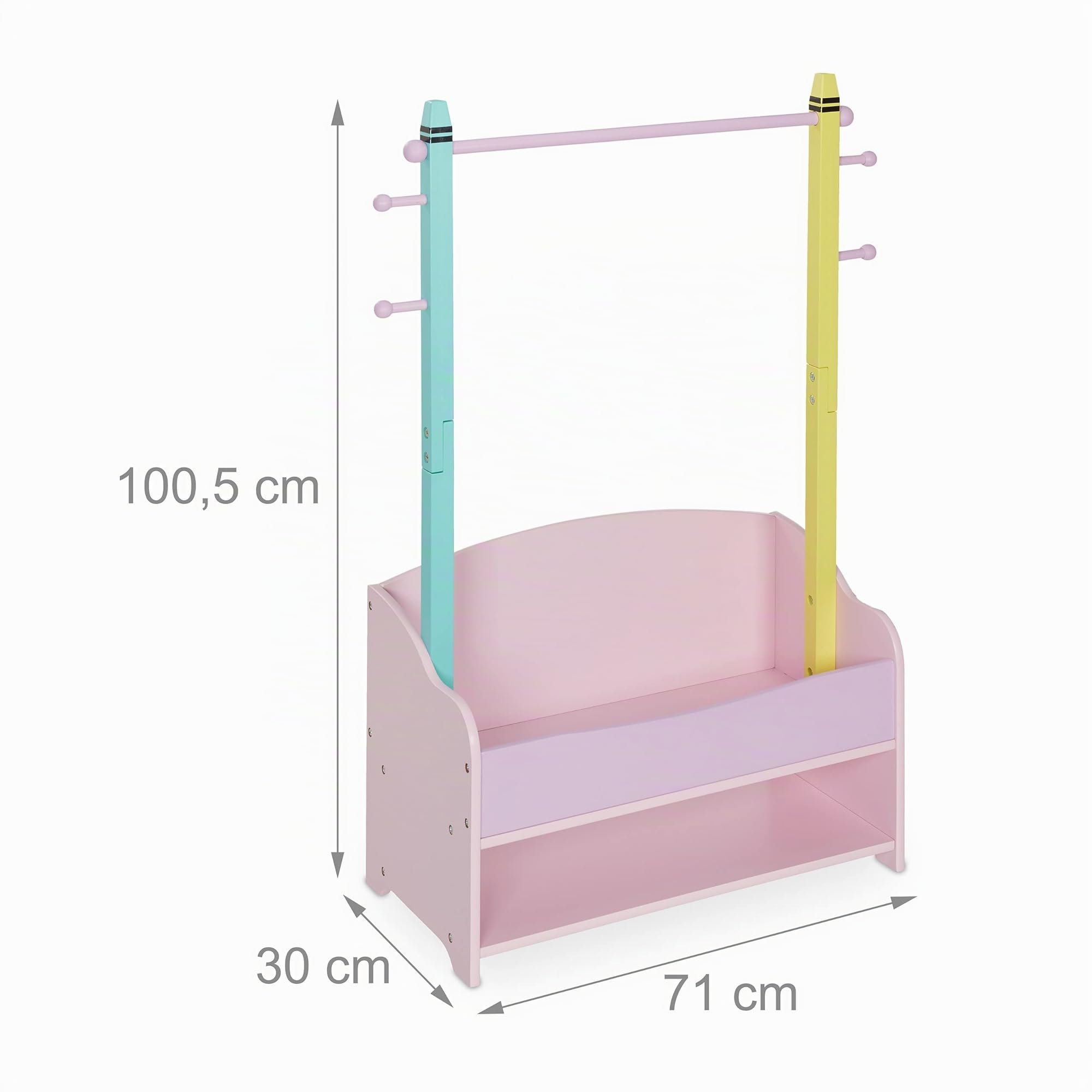 Relaxdays Stand Appendiabiti per Bambini, Scomparto Doppio, Guardaroba a Giorno, HxLxP: 100,5x71x30 cm, Colori Pastello
