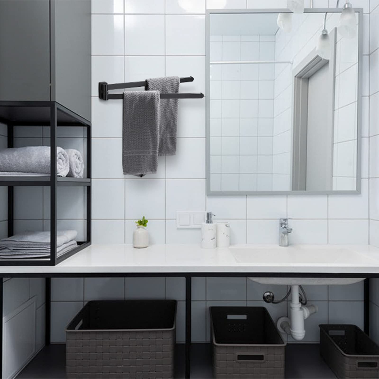 BGL Toallero Giratorio Negro, Organizador de Almacenamiento, Ahorro de Espacio, Soporte de Toalla de Pared Doble Giratorio para baño