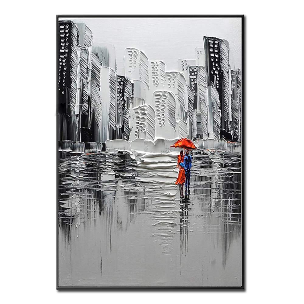 Cuadros Modernos Al Oleo,Estilo De Paisaje Edificio De La Ciudad Blanca Calle Lluviosa Pareja Grandes Pinturas Al Óleo Arte Arte Abstracto Moderno Lienzo Arte De La Pared Pinturas Sala De Estar Dor