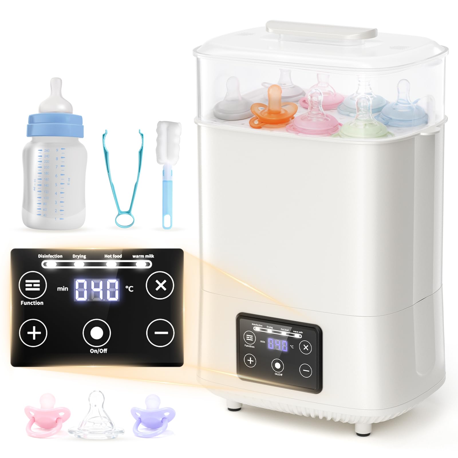 Baby Bottle Steriliser and Dryer, Large Size Hold 8 Bottles and Pacifiers, 4-in-1 Electric Steam Steriliser for Baby Bottles, Breast Pump Parts, Teething Toys, Milk & Food Warmer