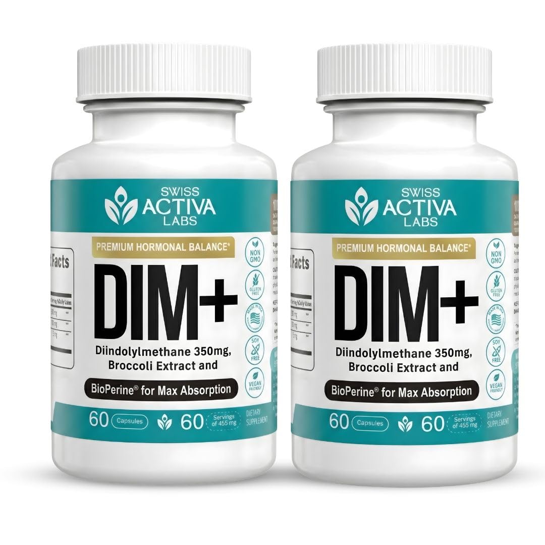 Swiss Activa+ Labs DIM Supplement for Women & Men, Estrogen Balance Support 120 Count (Pack of 2)