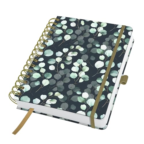 Sigel JN657 Libreta de espiral Jolie - Eucalyptus Night - aprox A5 - cuadriculado con puntos (impresión Dot) - tapa dura - verde menta/negro/dorado - 240 p - 120 g/m² - certificación FSC