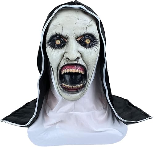Miniatura 7 de The Nun - Máscara de látex aterrador, máscara de monja LED de terror, disfraz de monja para mujer, accesorios de fiesta de Halloween (luz de ojo