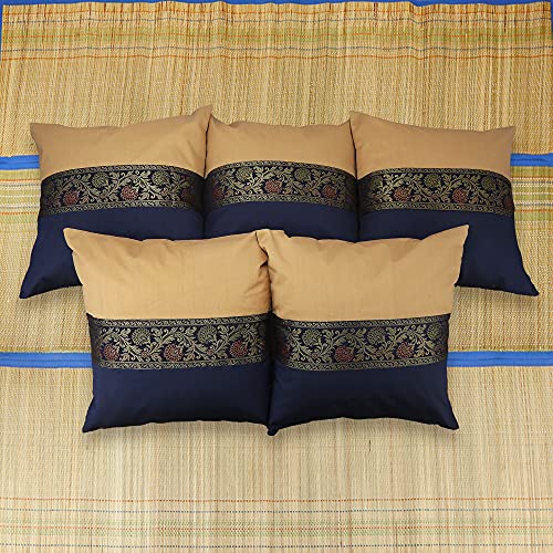 Image of Royal Blue Silk Big Size Square Pillow Cushion Covers 24x24 inch Pack of 5 Decorative Pillow Covers for Sofa