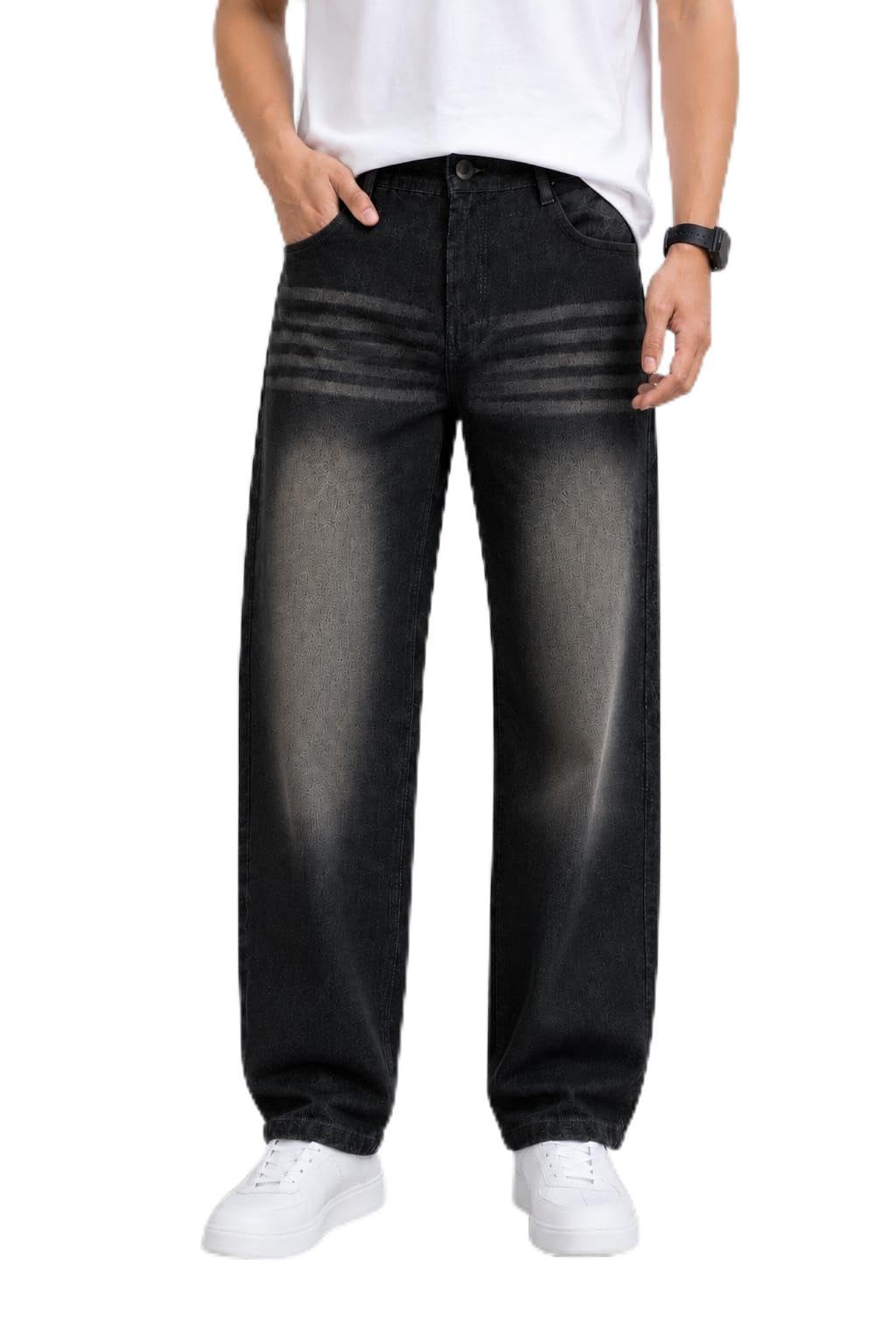 Men's Loose Fit Washed Black Straight Denim Jeans (in, Numeric, 28, Regular)-picture-16