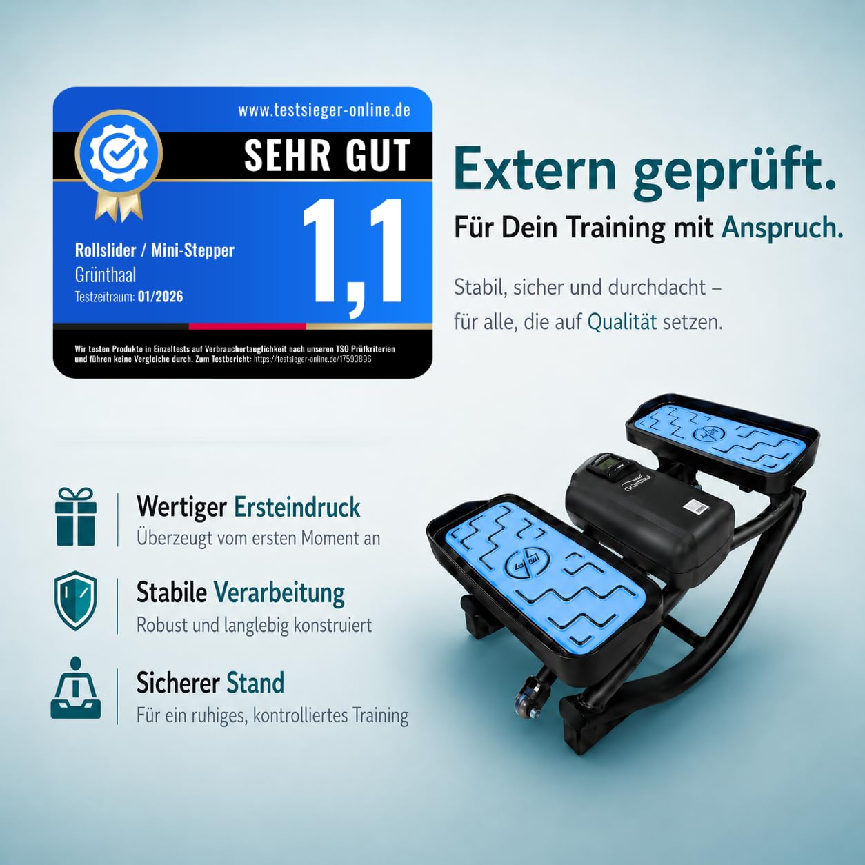 Mini Stepper [Alternative zum Hydraulik-Stepper] – Leiser Stepper für Zuhause mit LCD Display (Gelenkschonend & kompakt) – Für Bauch, Beine, Po, Rücken & Cardio – Stepper Fitness