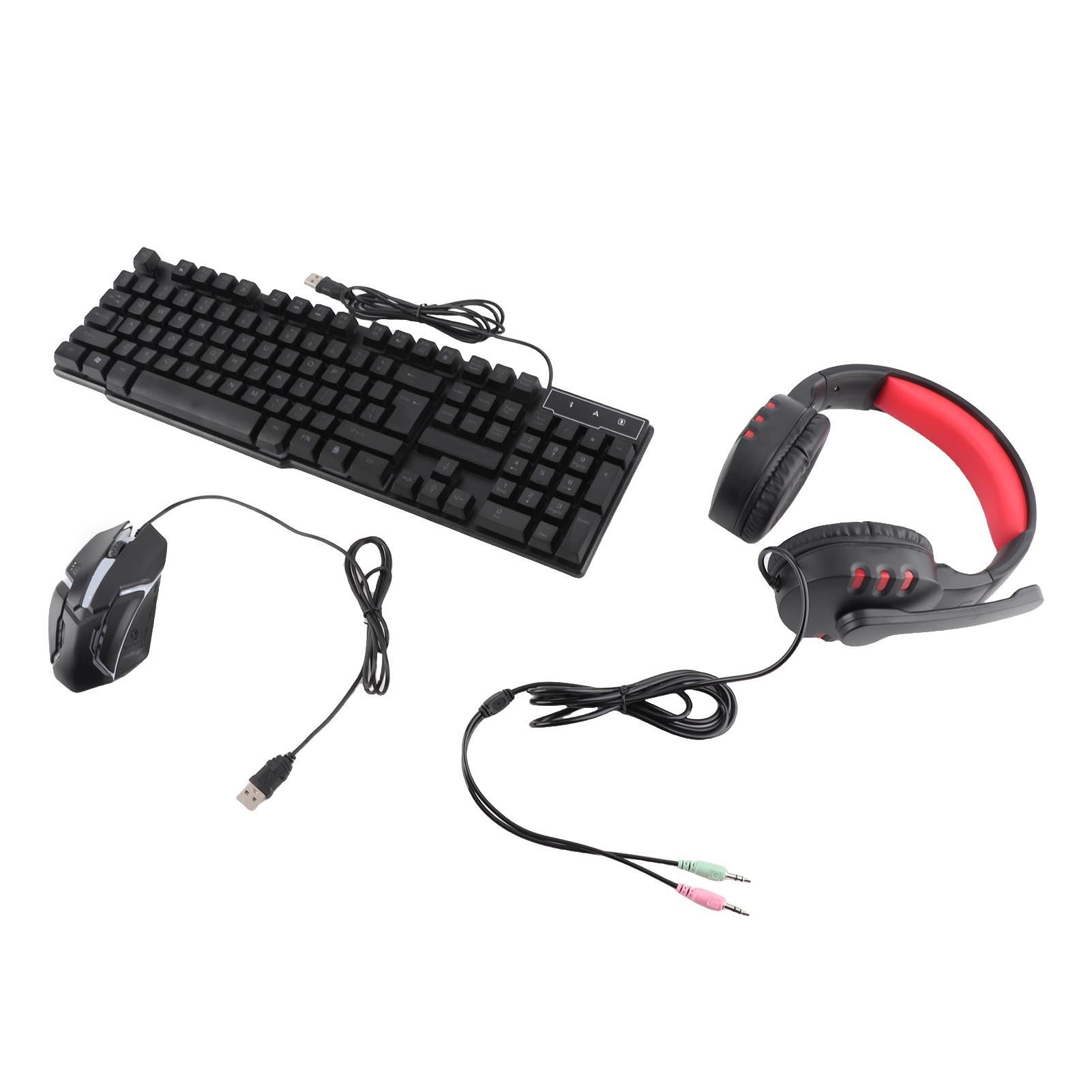 T-WOLF TF800 Combo gioco in quattro pezzi Tastiera 104 tasti Mouse con luce respiratoria a 4 colori Cuffie gioco 3,5 mm Tappetino per mouse antiscivolo
