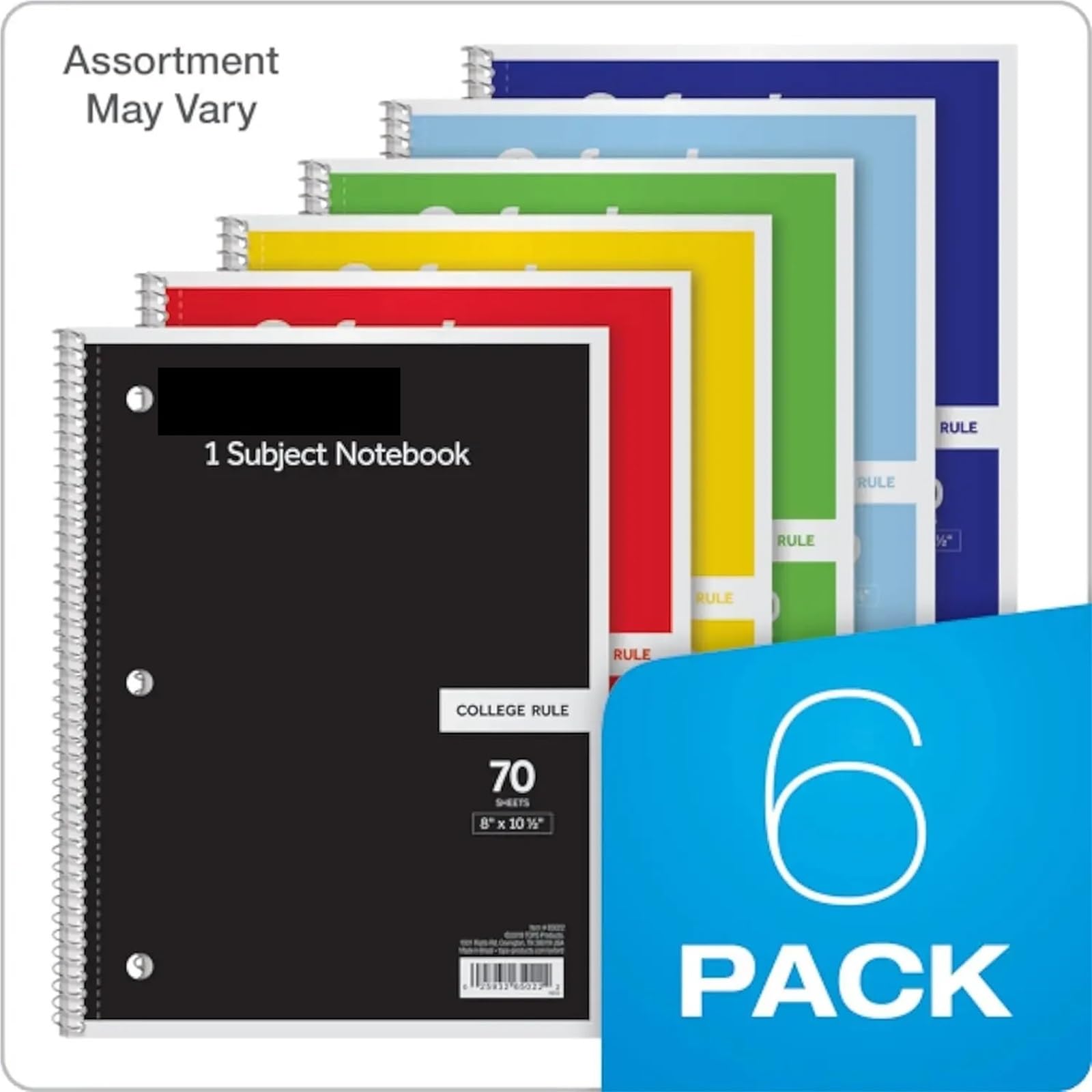 spiralbuch College-Linealpapier, 20,3 x 26,4 cm, 6er-Pack, 1 Fach, breit, 70 Blatt(A set of 6)