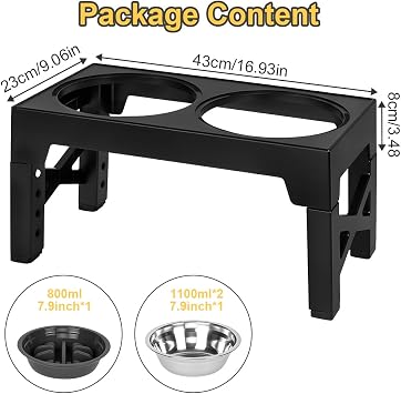 AUYAO Raised Dog Bowls Adjustable Elevated Dog Bowl Feeder, 5 Heights Adjustable Raised Feeder with 2 Stainless Steel Dogs Food Water Bowls for Small Medium Large Dogs and Pets