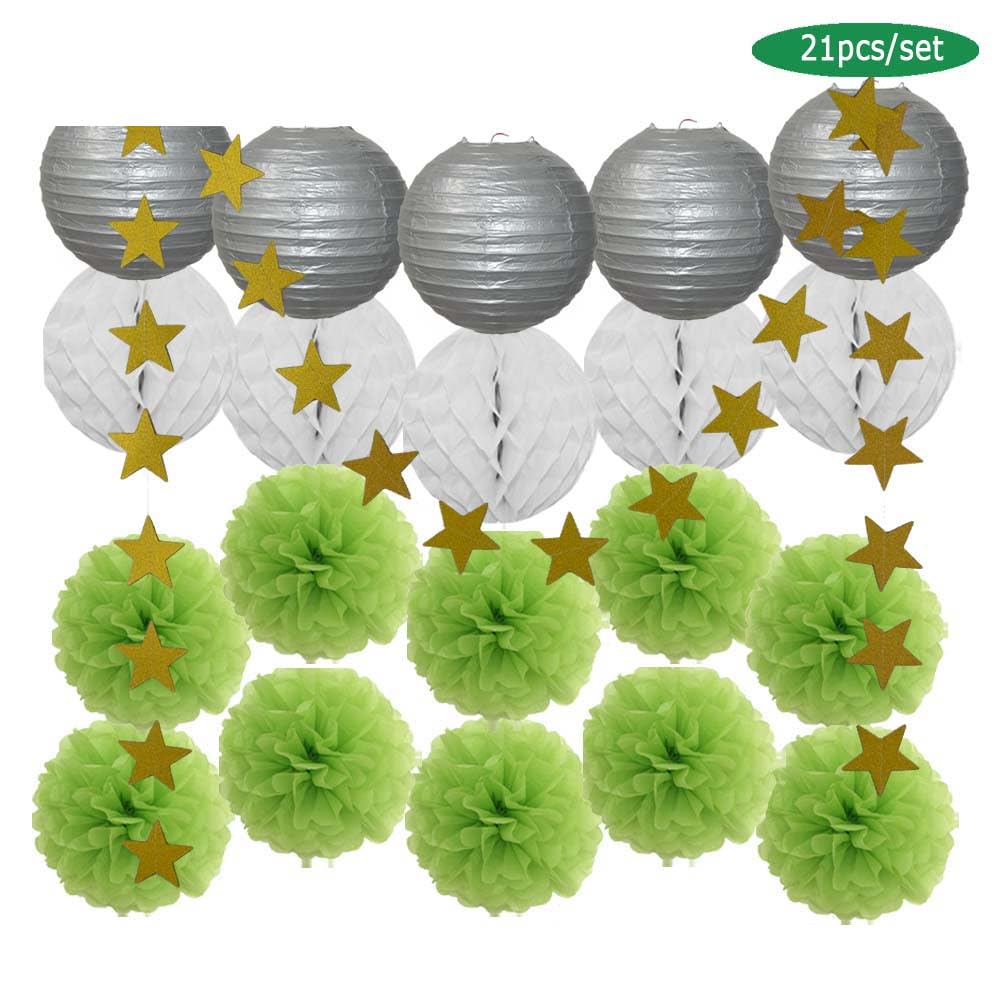 Papier Laterne Garten Haus Dekoration Party Favor Gold Rosa Set Runde Papier Laterne Weiß Ball Waben Tissue Pompom Hochzeit Urlaub Dekor(White Set)