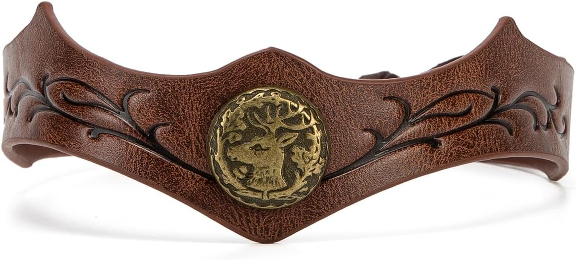 SUMGOGO Fantasy Badge Headpiece Leather Medieval Crown Vintage Forest Elf Leaf Carving Cosplay Headband Renaissance Costume