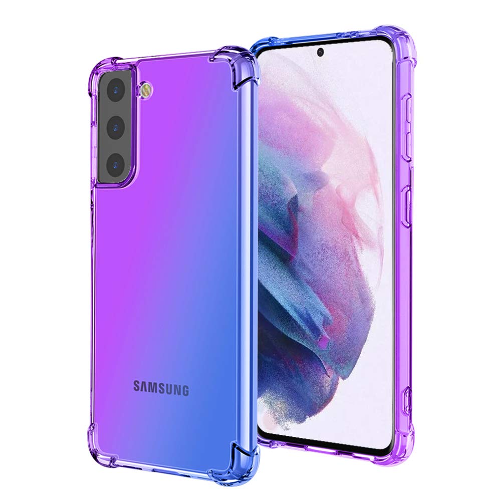 ROSAUIfor Samsung Galaxy S21 Plus Case Soft TPU Bumper Slim Shock Absorption Protective Case Gradient Transparent Phone Cover Anti-Scratch Case for Galaxy S21 Plus S21+ (Blue-Purple)