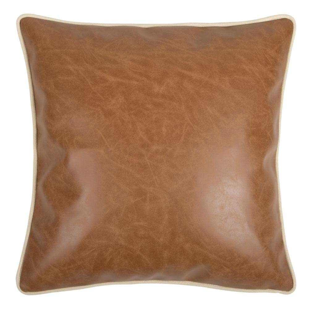 pillowerus Faux Leather Brown Tan Cognac 20"x20" Stylish Pillow Cover Modern Contemporary Design Decorative Throw Slipcover Cushion Cover Sham with