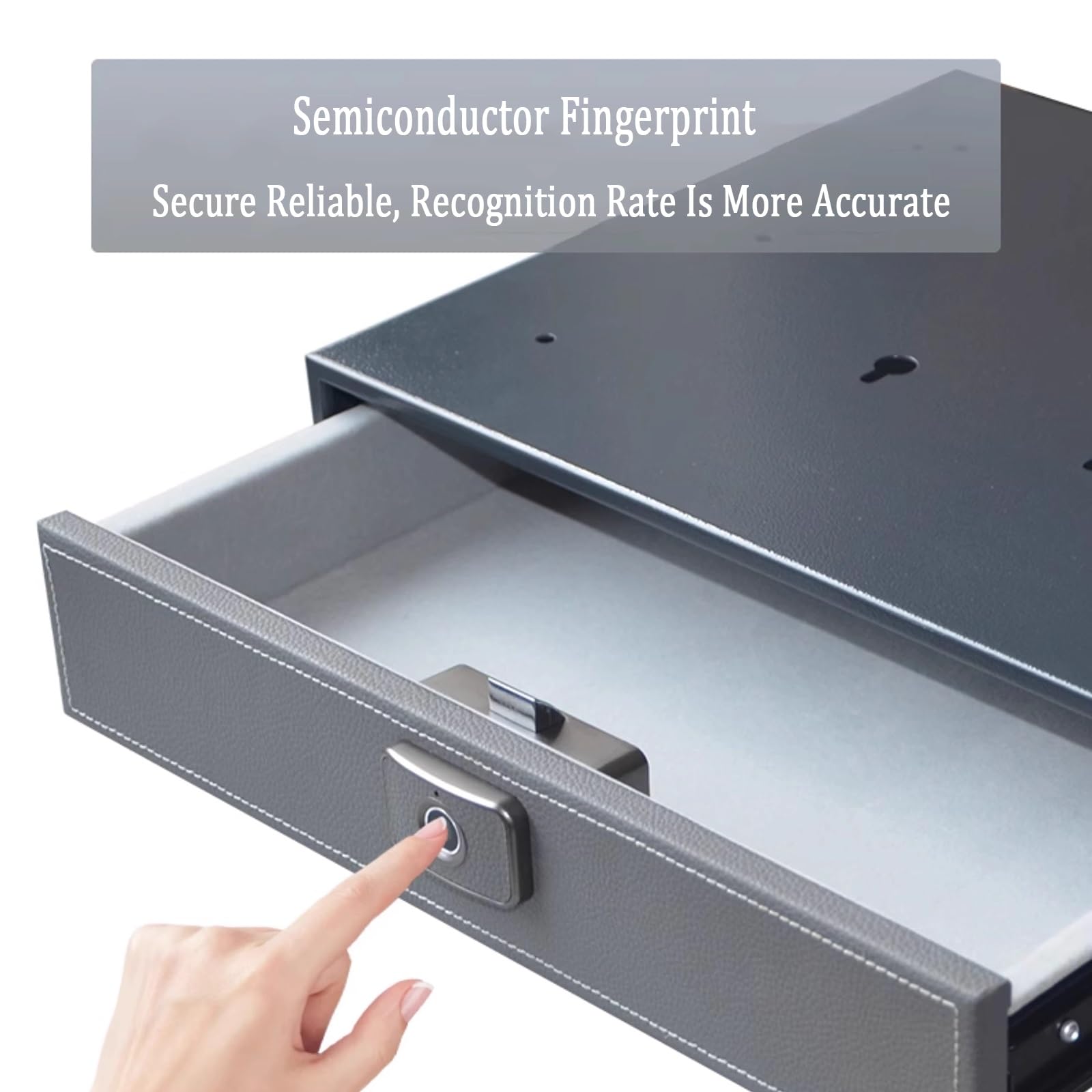 Cassaforte biometrica in Acciaio, Accesso rapido sotto la scrivania, cassaforte Intelligente per riporre Oggetti nascosti in casa, Organizer per Gioielli da Comodino - Grigio - 350 mm