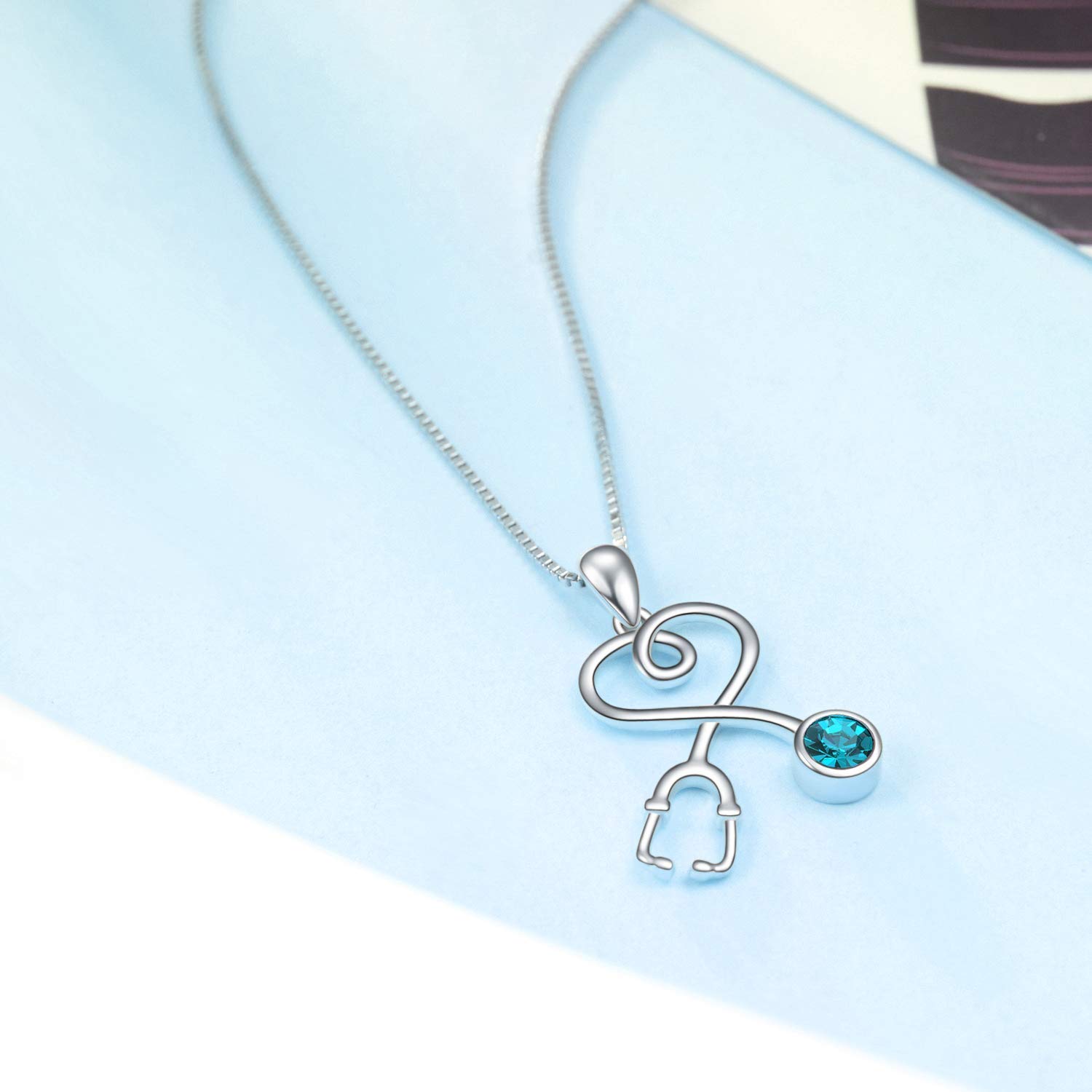 FBHSY Collana con stetoscopio in Argento Sterling, Gioielli Medici da Dottore Infermiere con Pietra Portafortuna simulata proveniente dall'Austria, Regalo per Infermiere registrato per Studentessa