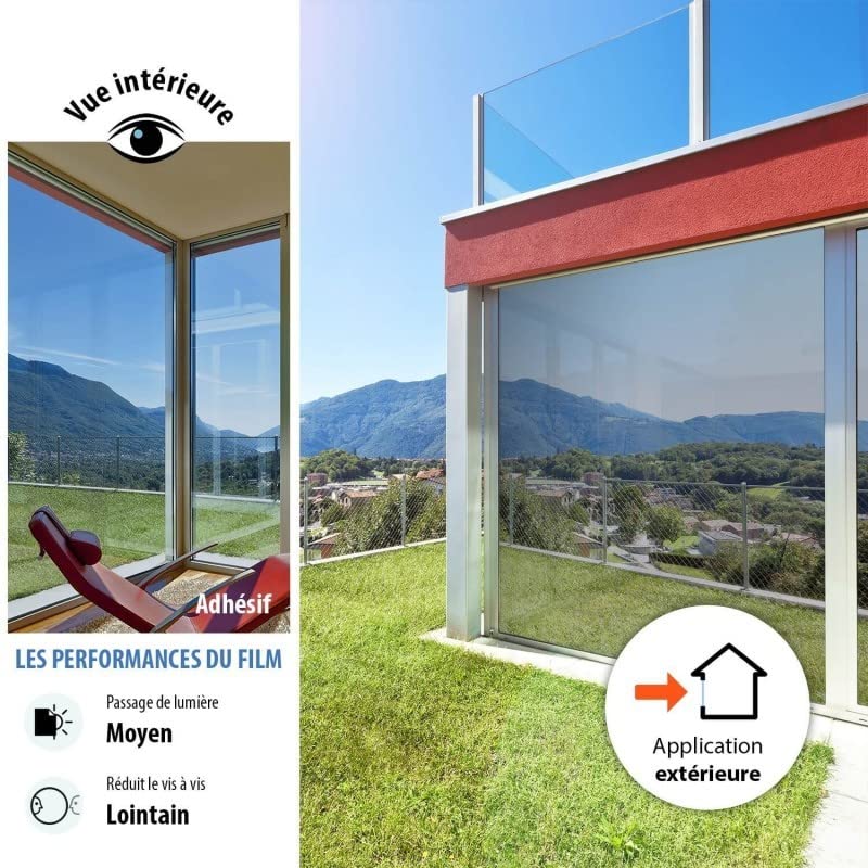 DIMEXACT - Film Miroir sans Tain Argent Clair- Haute durabilité - 152 cm x 2 m - en Rouleau
