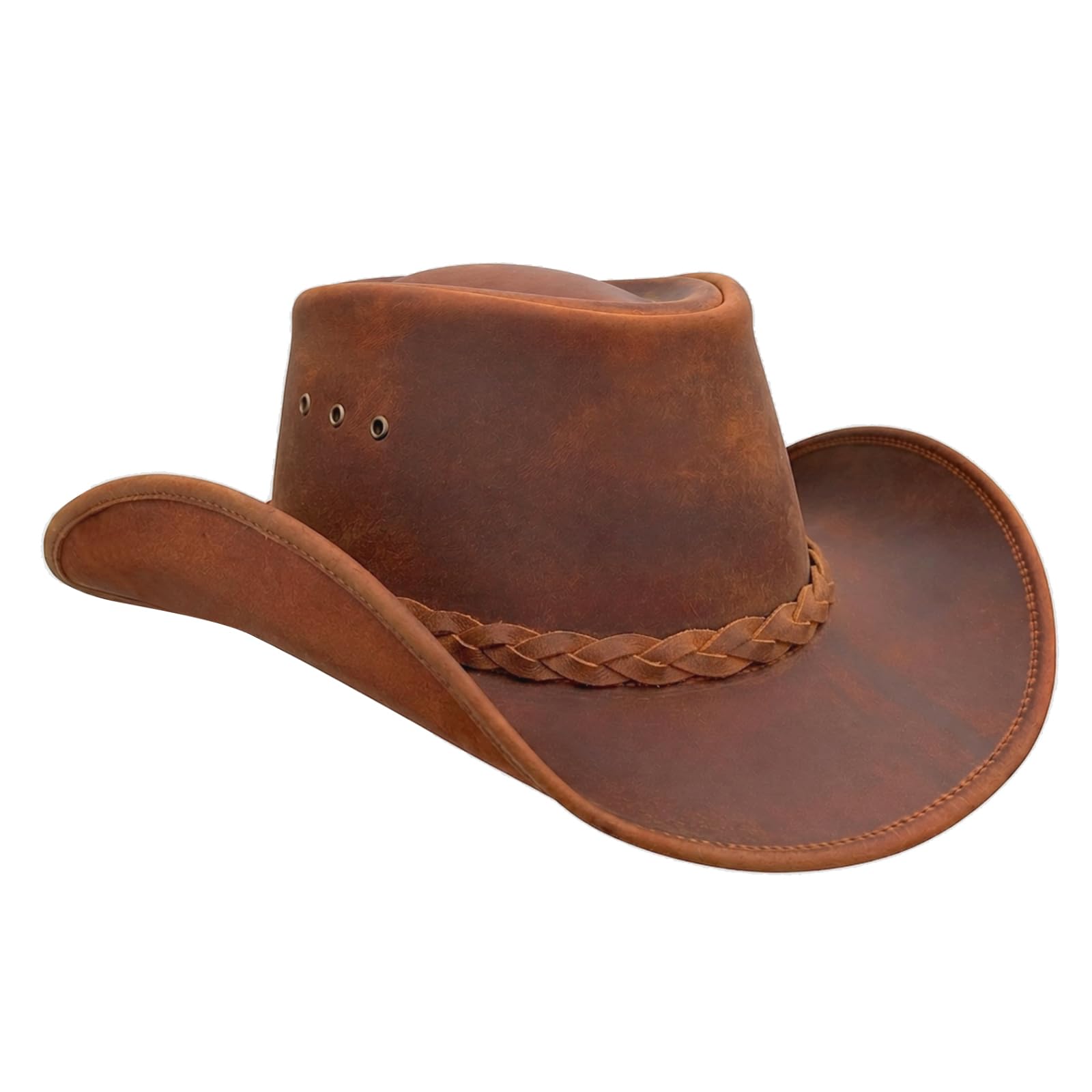 Pamposh Sombrero de vaquero de cuero para hombre, hecho a mano, moldeable, de ala ancha, duradero, sombrero de vaquera