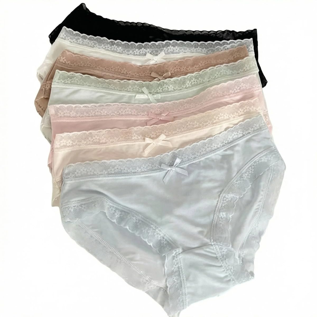 Women's Lace Bikini Underwear 7-Pack – Seamless No Show Panties, Soft Ice Silk, Breathable & Sexy Briefs
