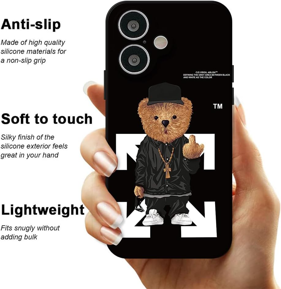 Cool Case Compatible with iPhone 16 case,Designer for Boys,Funny Aesthetic Soft Silicone Gel Rubber Shockproof Cover Full Body Drop Protection (for iPhone 16) Black - Image 3