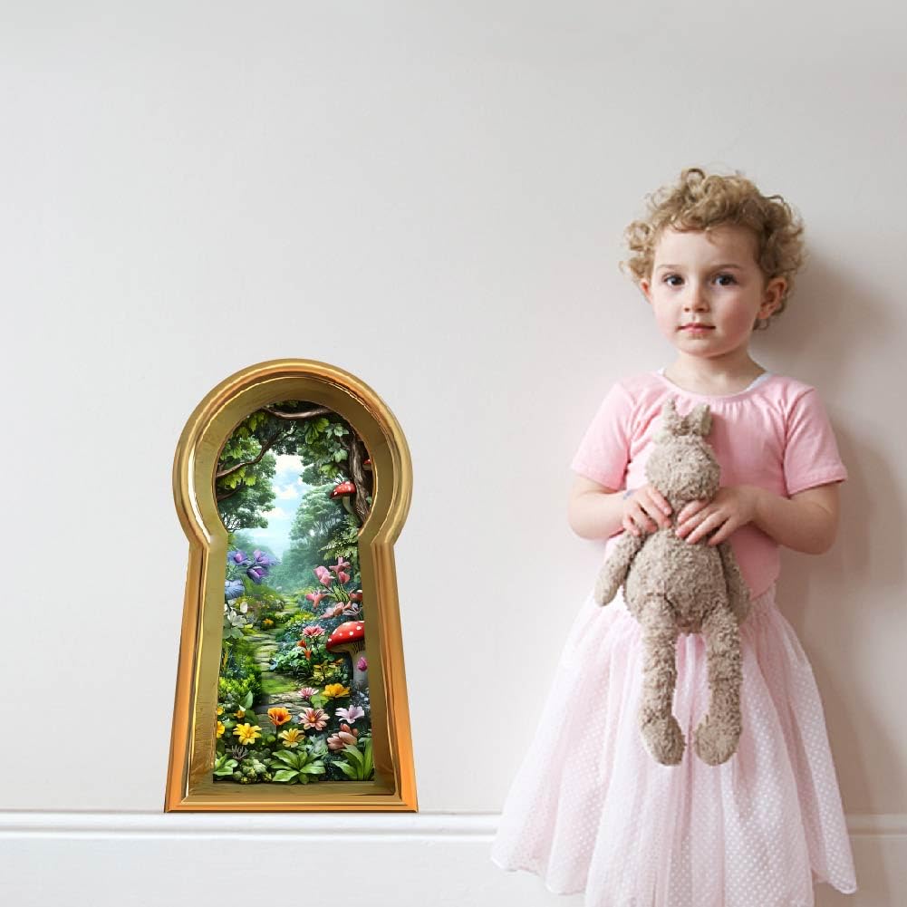 SUPERDANT 3D Wall Stickers Fairy Door 3D Wall Decals, Magical Forest Scenery Peel and Stick Removable Art Decor for Nursery Living Room Bedroom Home Decor