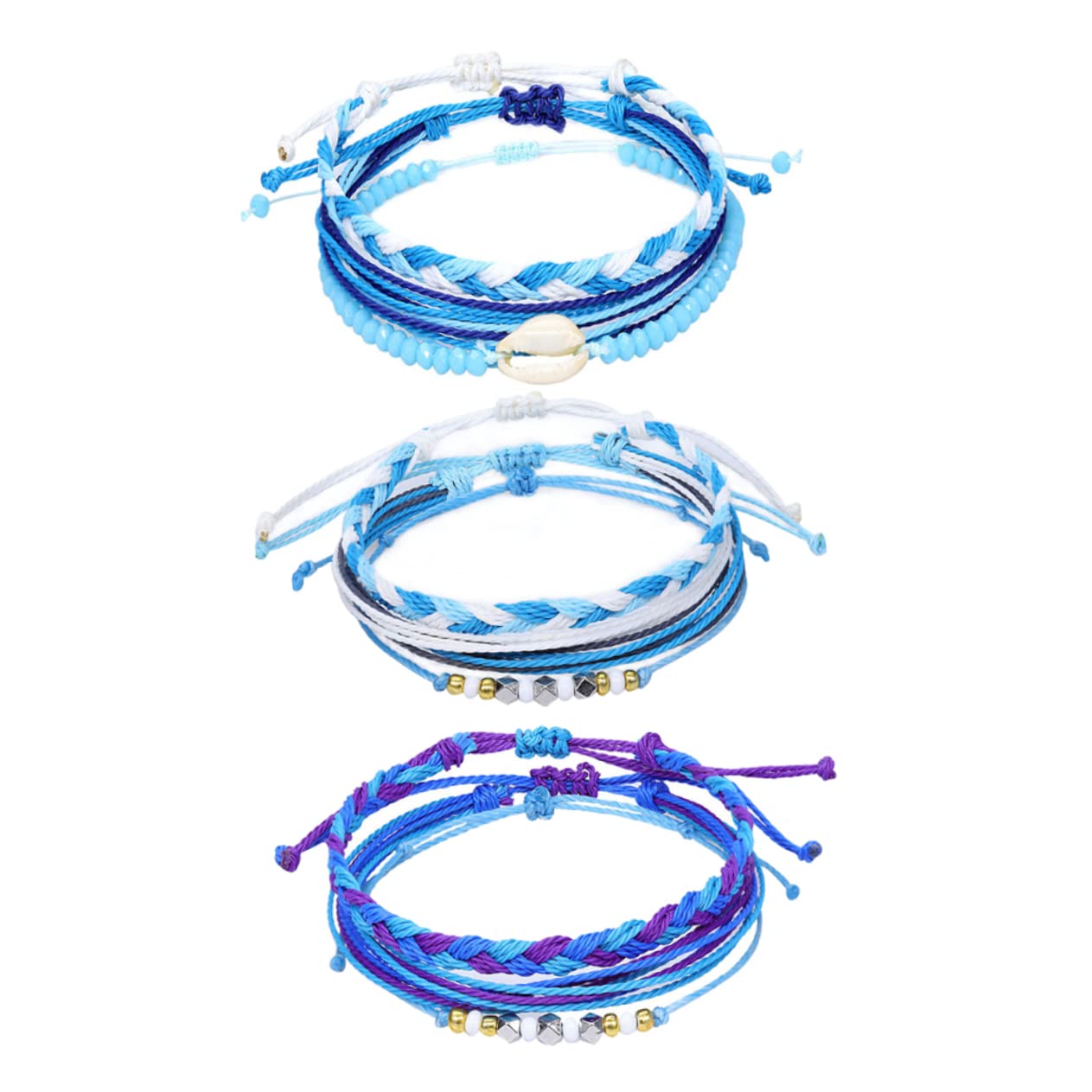 9piezas Pulsera De Conchas Marinas Tejida Mano Hilo De Cera Accesorio Ligero y Duradero Para Fiesta Viaje y Uso Diario