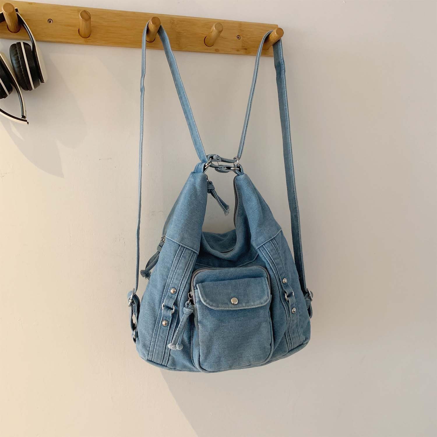Borsa hobo da donna in denim, borsa a tracolla multidirezionale borsa a