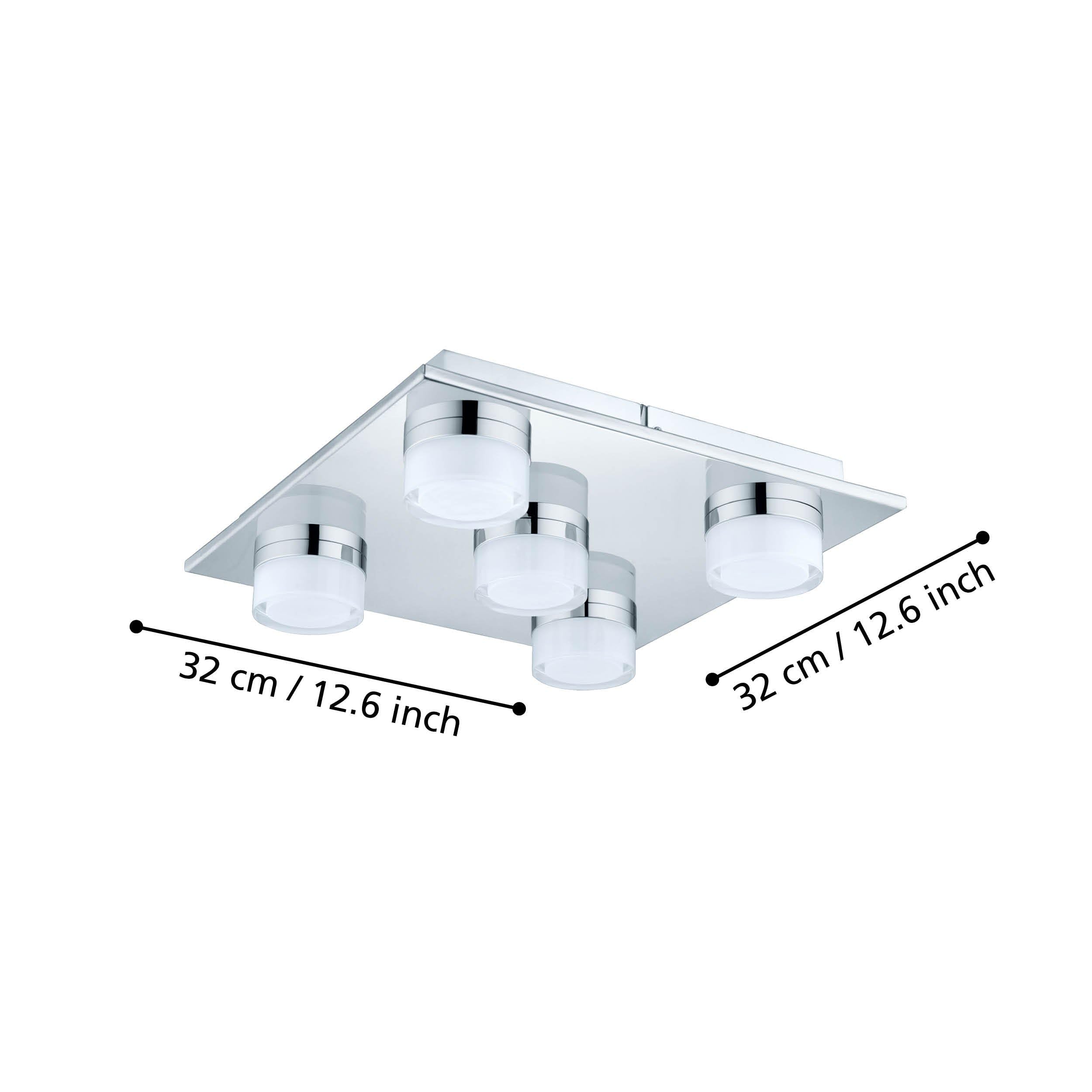 EGLO LED Deckenlampe Romendo 1, 5 flammige Deckenleuchte Bad dimmbar, Badezimmer Lampe aus Metall in Chrom, Kunststoff, LED Feuchtraumleuchte warmweiß, IP44, L x B 32 cm