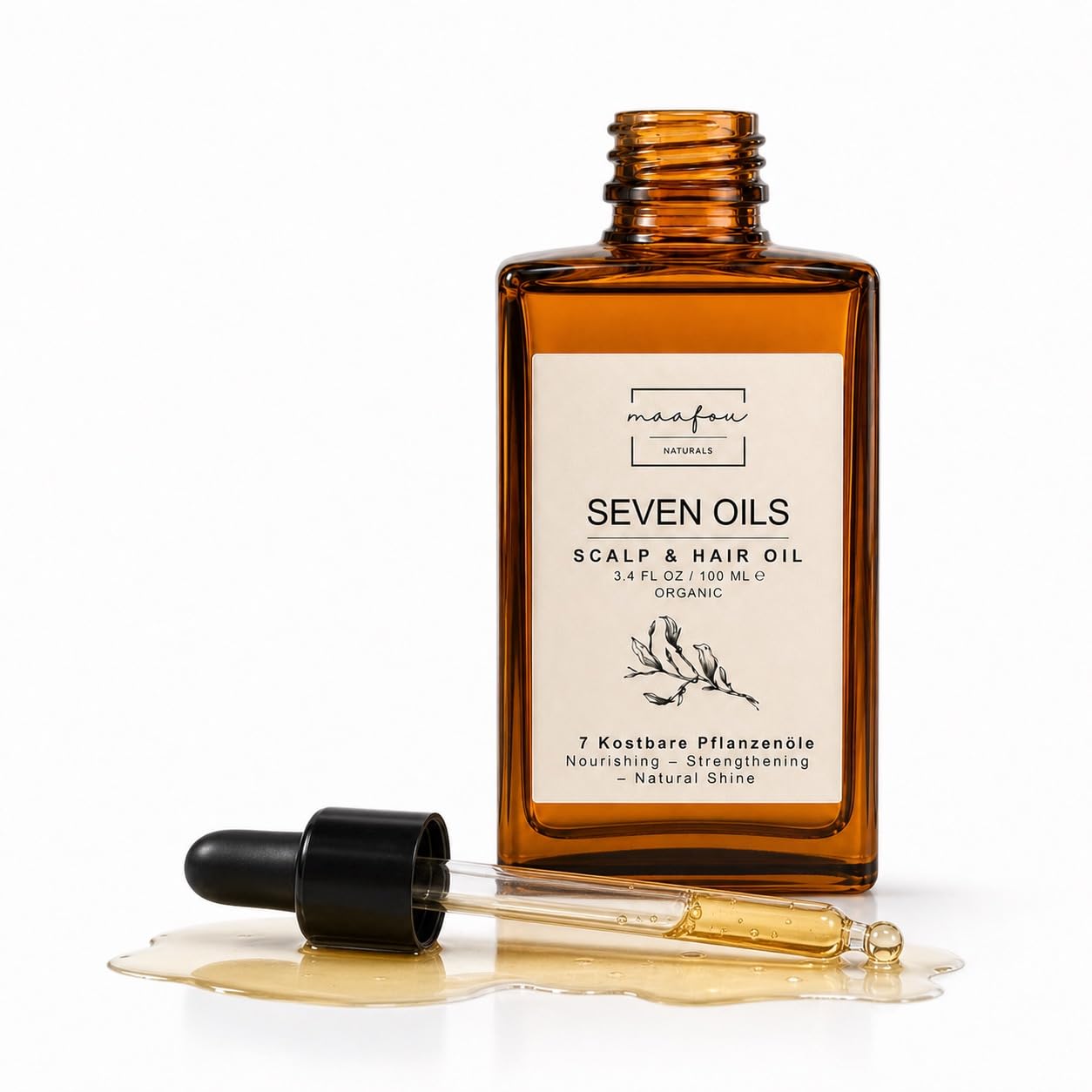 Naturals. SEVEN OILS olejek do włosów i brody (100 ml) – naturalna siła 7 w 1 z olejem rycynowym, olejkiem arganowym i olejkiem jojoba dla wzrostu i połysku włosów – przeciw puszeniu się i