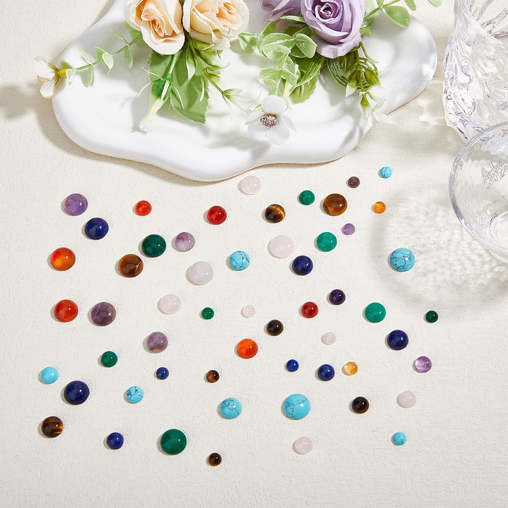 SUPERFINDINGS 56 pz 7 colori Cabochon Naturale Pietra Preziosa 4 dimensioni Semicircolare Cupola Pietra di Quarzo con Retro Piatto Pietra Senza Foro per La Creazione di Gioielli Fai Da Te