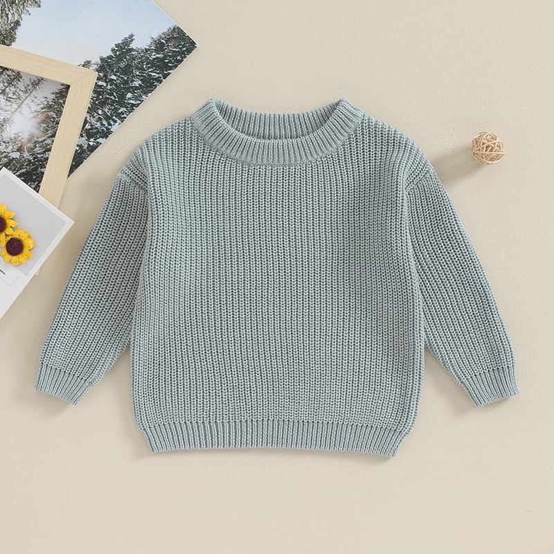 Qmlyev Newborn Toddler Baby Girl Boy Knit Sweater Round Neck Sweatshirt Long Sleeve Tops Pullover Fall Winter Clothes (Grey Green, 0-3 Months)