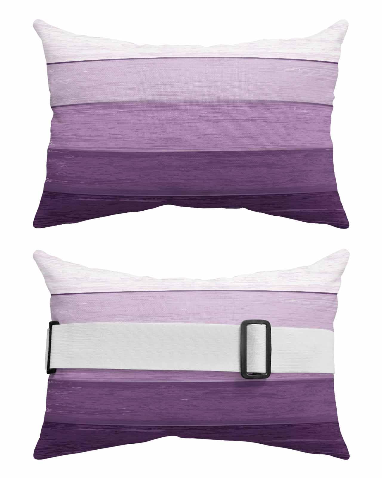 Purple Farmhouse 2 Packs Outdoor Chaise Lounge Throw Pillow Covers Waterproof with Elastic Band,Beach Pool Pillowcase Cushion Sham With Hidden Zipper 11x16 Vintage Woodgrain Minimalist Stripes