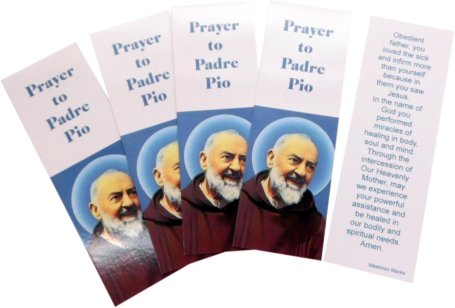 St Pio Bookmark Pack Healing Saint Padre with Holy Card Prayer on Back Classroom Bulk Pack Bundle for Students or Bible Study Page Marker, Set of 5 Made in The USA