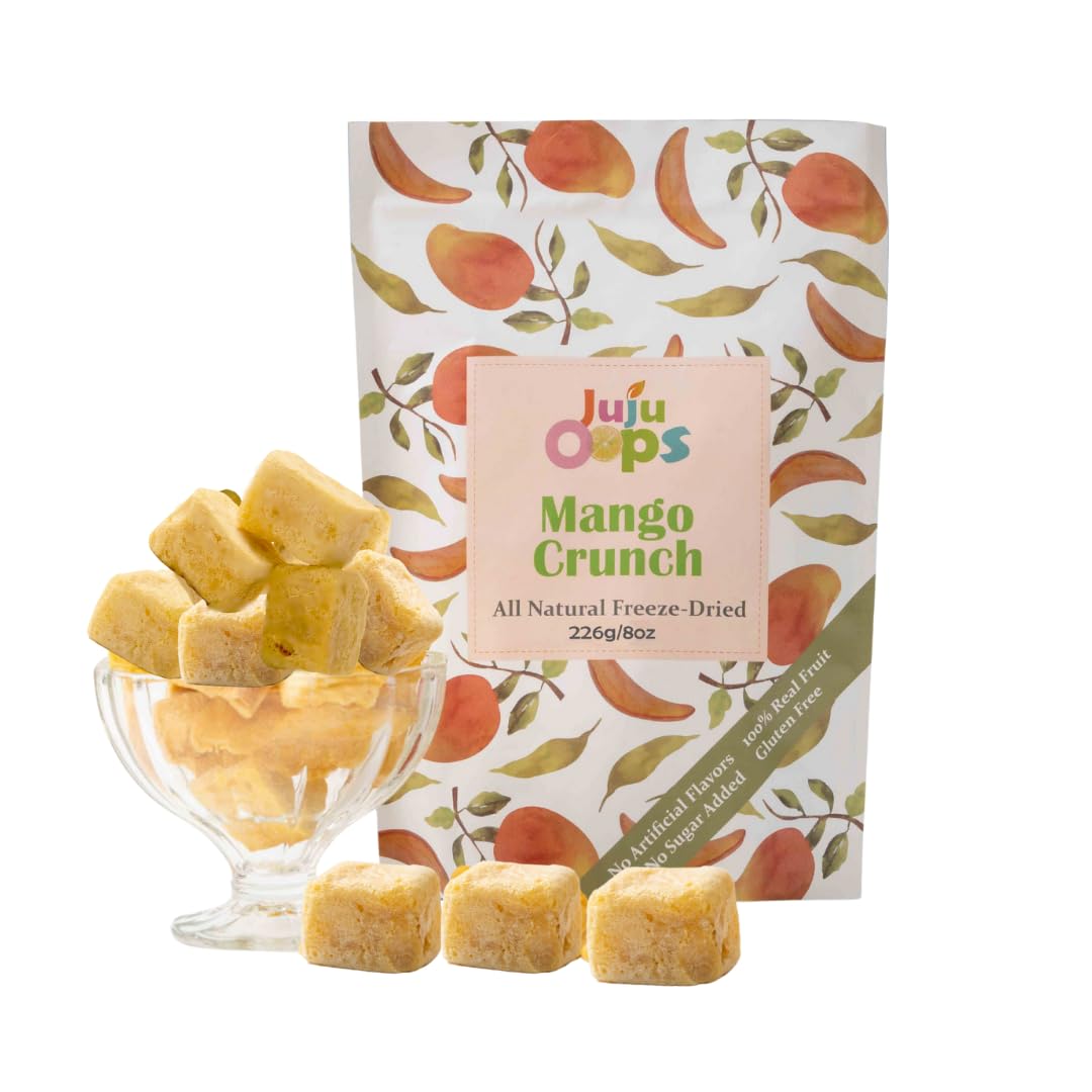 Juju-Oops Freeze-Dried Mango Snack Packs | 100% All Natural, Crunchy & Healthy | Family Party Size – Best Snack for Kids & Adults | Non-GMO, No Sugar