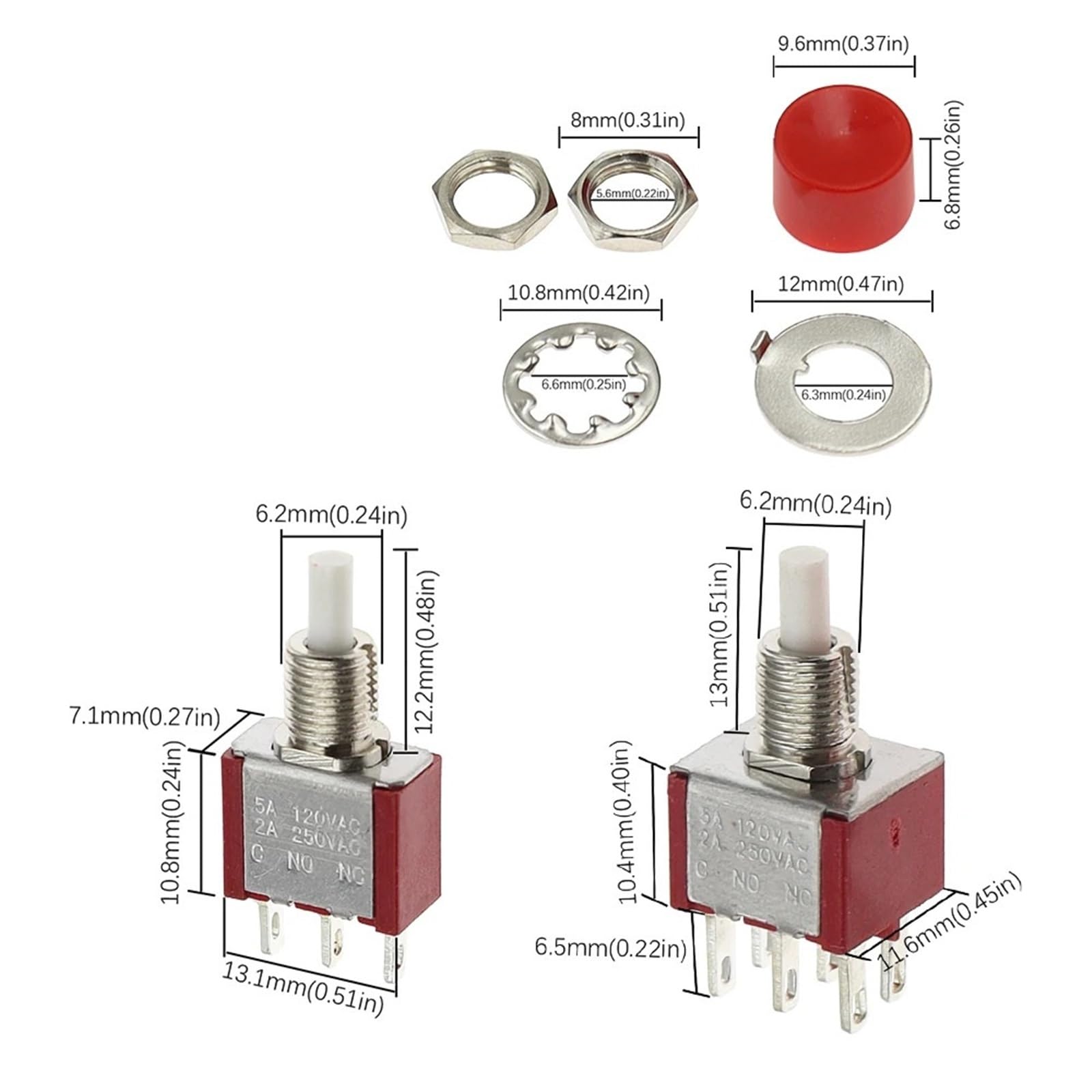 3Pin C-NO-NC 6MM Mini Momentary automatyczny powrót Push Button Switch ON-ON 2A 250VAC/5A 120VAC 3 szt. (zielony)