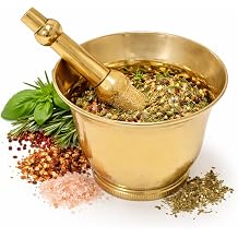 Brass Mortar and Pestle Set, Spice and Herb Grinder, Pill Crusher, Herb Bowl, Pesto Powder Metal Okhli and Musal Masher for Home & Kitchen Decor Plain, Pack of 1